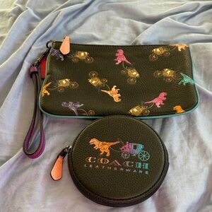 Coach Kids Black Dinosaur Print Wristlet and Coin Pouch